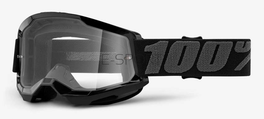 Gogle 100% STRATA 2 BLACK (Szyba Przezroczysta Anti-Fog, LT 88%-92%) (NEW)